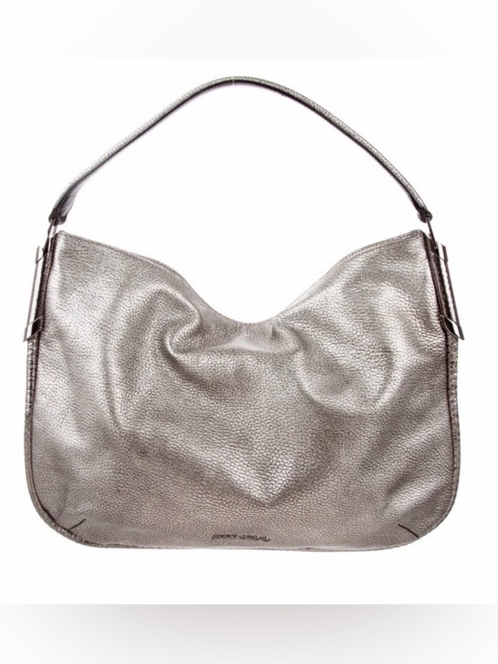 Jimmy Choo Zoe Silver Metallic Pebbled Leather Shoulder Hobo Bag w/COA